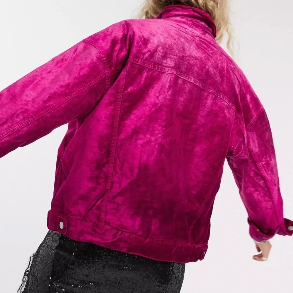 Pree People velvet trucker jacket in pink XS - Picture 3 of 14